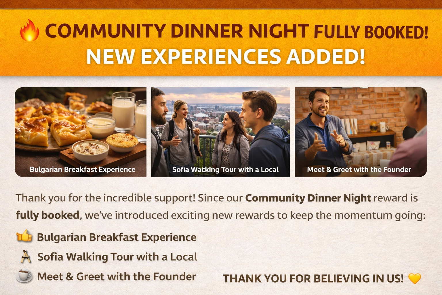 Community Dinner Night Fully Booked — New Experiences Added!